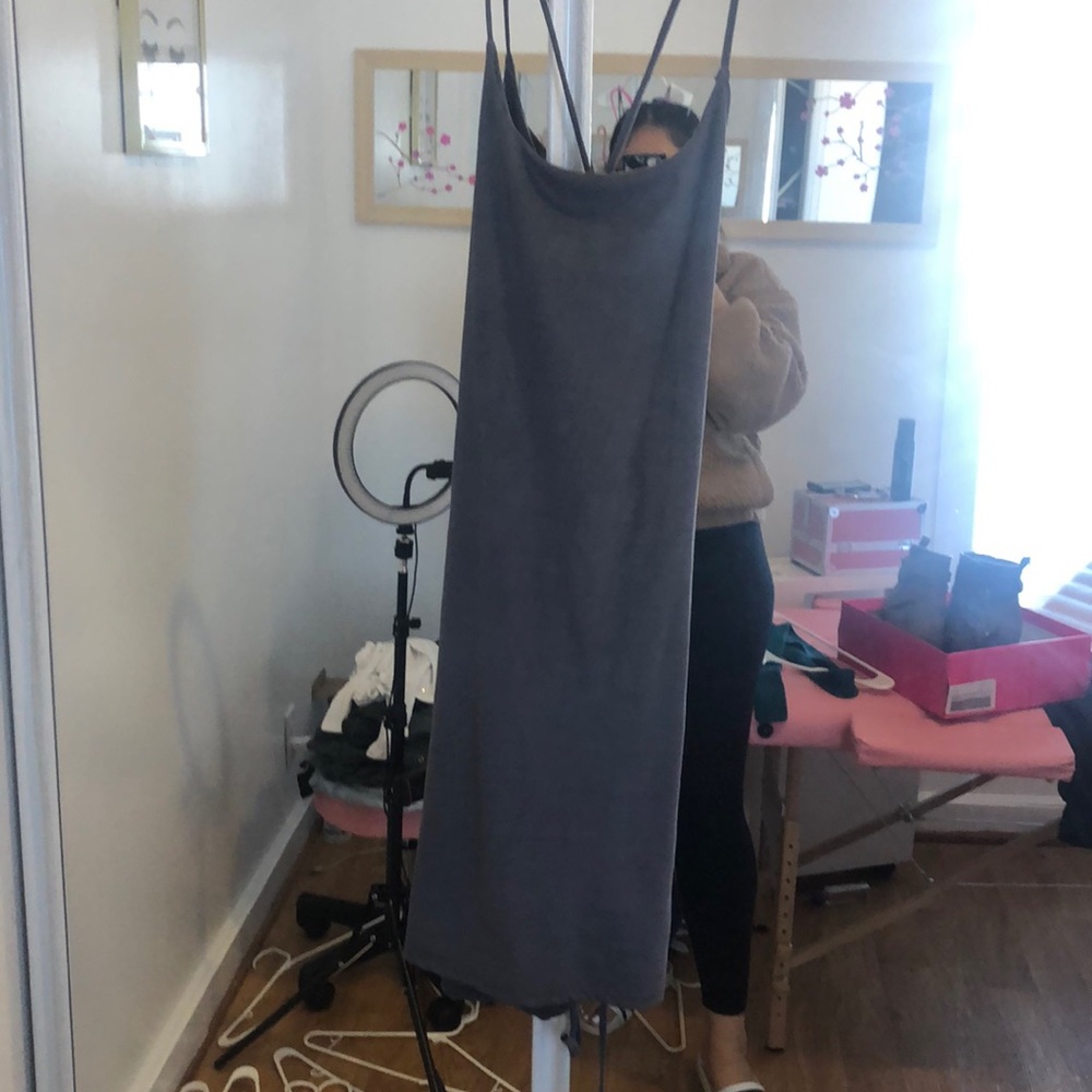 Suede grey bodycon open back dress